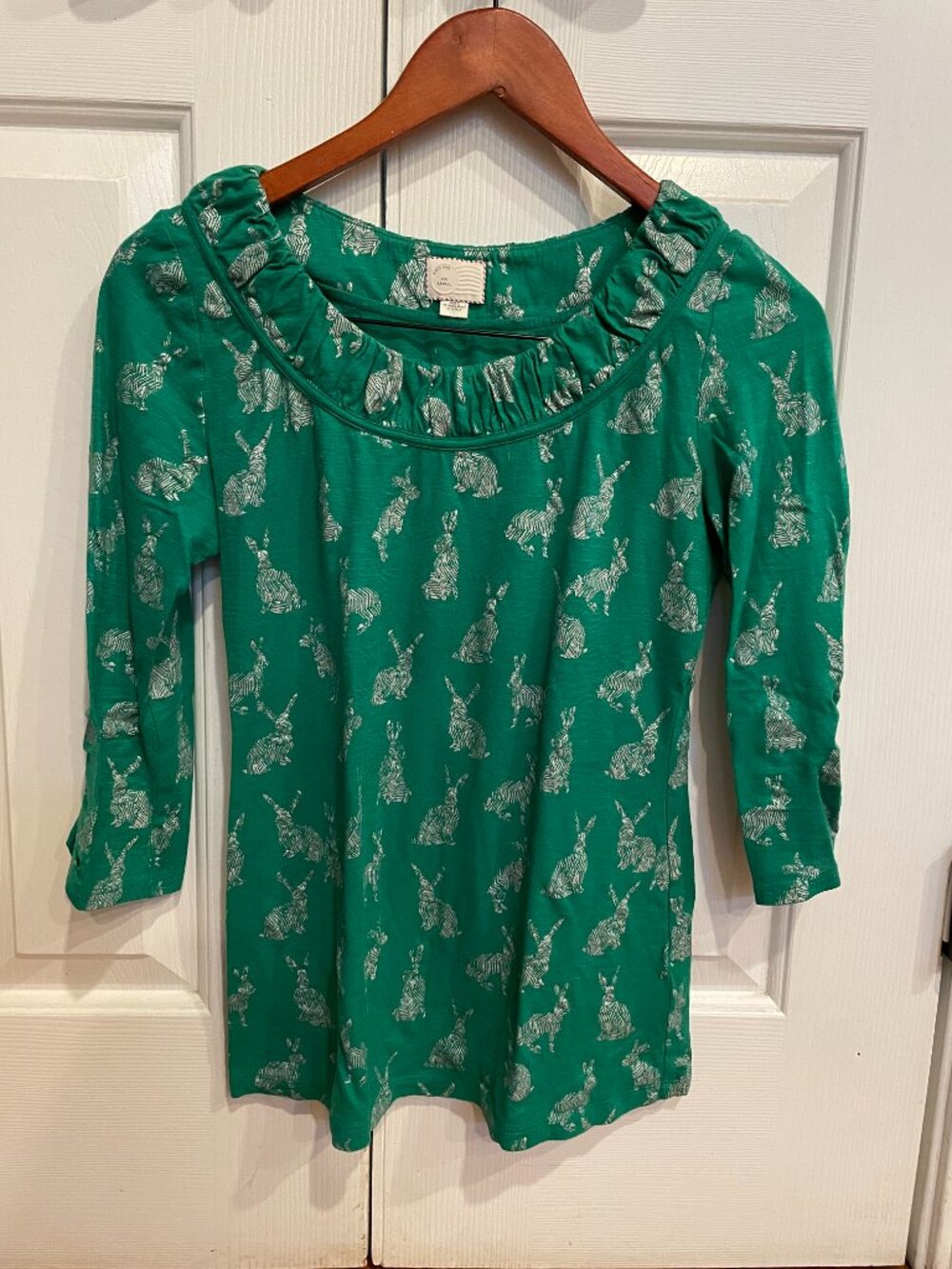 Anthropologie Postmark Here and There Tee Bunnies Easter Green XS
